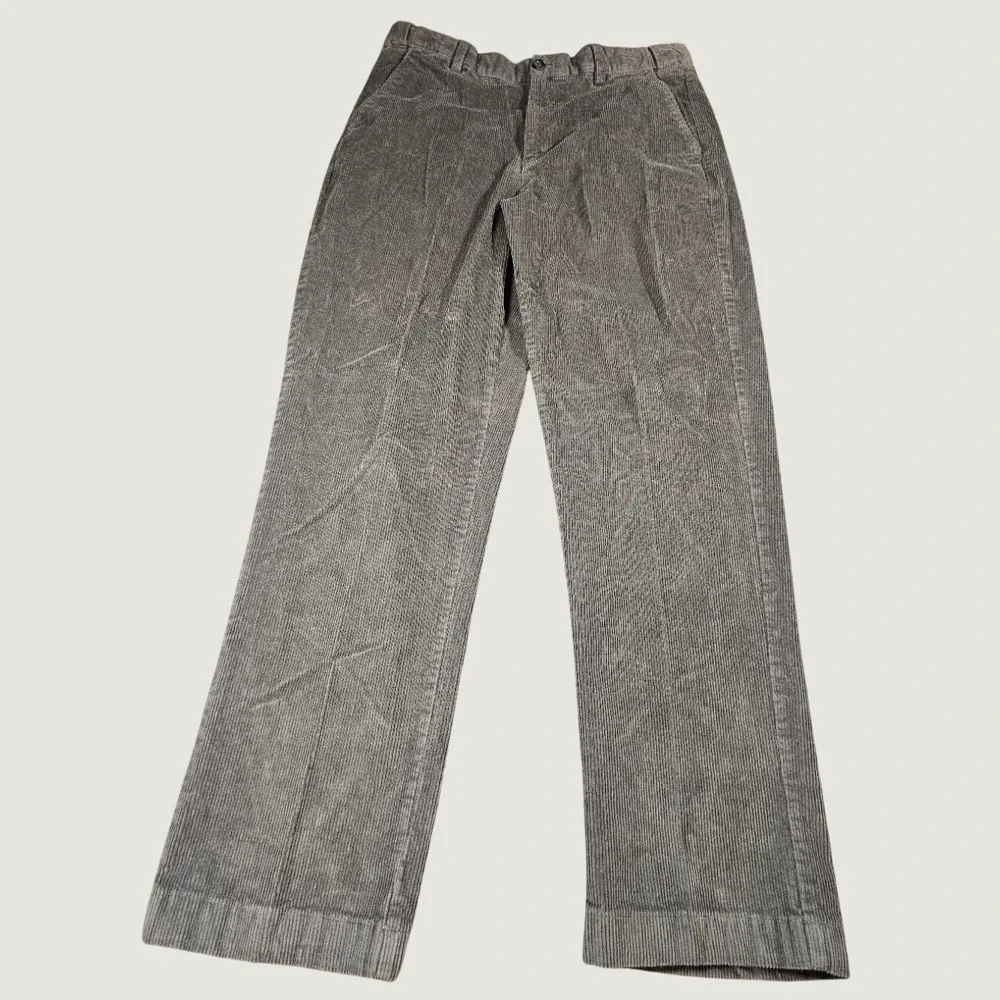 LL Bean Mens Grey Corduroy Pants Straight Leg Wide Wale Cotton Trousers 32x31